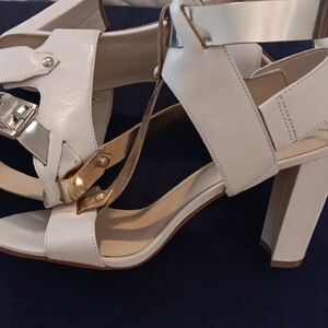 Nine West Cream and Gold Heeled Sandals